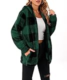 Womens Plaid Fleece Jackets Casual Fall Winter Warm Fuzzy Hoodies Coats