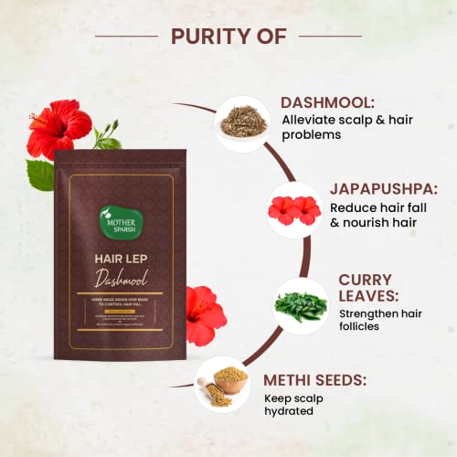 Image of Mother Sparsh Dashmool Hair Lep Powder | With Dushmool & Curry Leaves | Helps Control Hair Fall and Strengthen Roots | 100% Ayurvedic Hair Mask | 300 grams