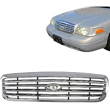 CarPartsDepot Front Upper Chrome Grille Assembly Grill With Gray Insert And Emblem Provision Compatible With Ford Crown Victoria Sedan 1998-2011 F8AZ8200AA FO1200346