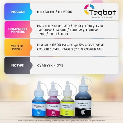 Image of Ink for Brother DCP T220 T420 T520 T820 T920 T310 T510 T710 Printers (CYMB Set)