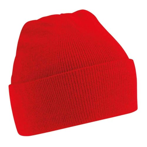 Image of New Beechfield Childrens Kids Winter Knitted Beanie Hat Classic Red One Size