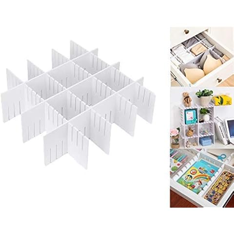 Tuersan Drawer Organizer DIY Grid Dividers - Wood-Plastic Storage Spacer Multipurpose Finishing Shelves for Closet Wardrobe Desk Tea Table Dresser Kitchen Underwear Socks White (7Pack) Cover