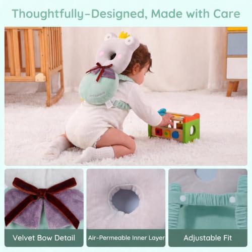 Image of Baby Head Protection Backpack - Soft Lightweight Fall Cushion for Toddlers During Crawling & Walking, Helps Ease Impact from Backward Tumbles(Green Frog)