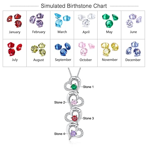 Albertband Mom Gift Personalized Heart Necklaces For Mother 4 Birthstone Necklaces For Women Mom Necklace Custom 4 Name Necklace Promise Necklace Mothers Day Birthday Gifts For Grandmother Wife #TOP5