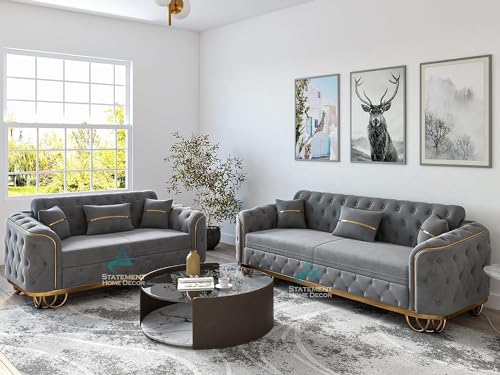 Dark Grey Plush Velvet 2-5 Seater Sofa, Free Assembly & Delivery (with Golden...