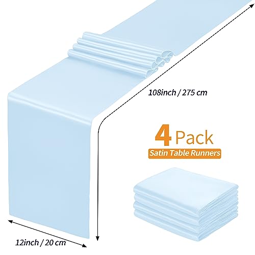 SiinvdaBZX 4 Pcs Light Blue Satin Table Runner 12 x 108 inches Long, Bright Smooth Satin Wedding Table Runner Decorations for Birthday Parties, Buffet, Banquets, Graduations, Engagements by SiinvdaBZX - Image 4