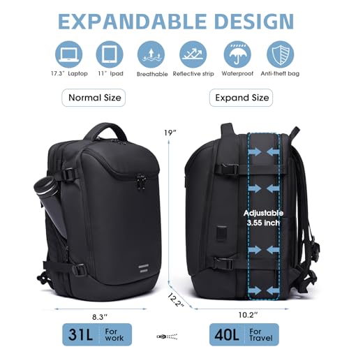 Image of TANGCORLE Vacuum Backpack Travel with Pump, 42L Expandable Carry on Compression Backpack Flight Approved for Women Men Fit 17 Inch Laptop with USB Charging Port Business Weekender