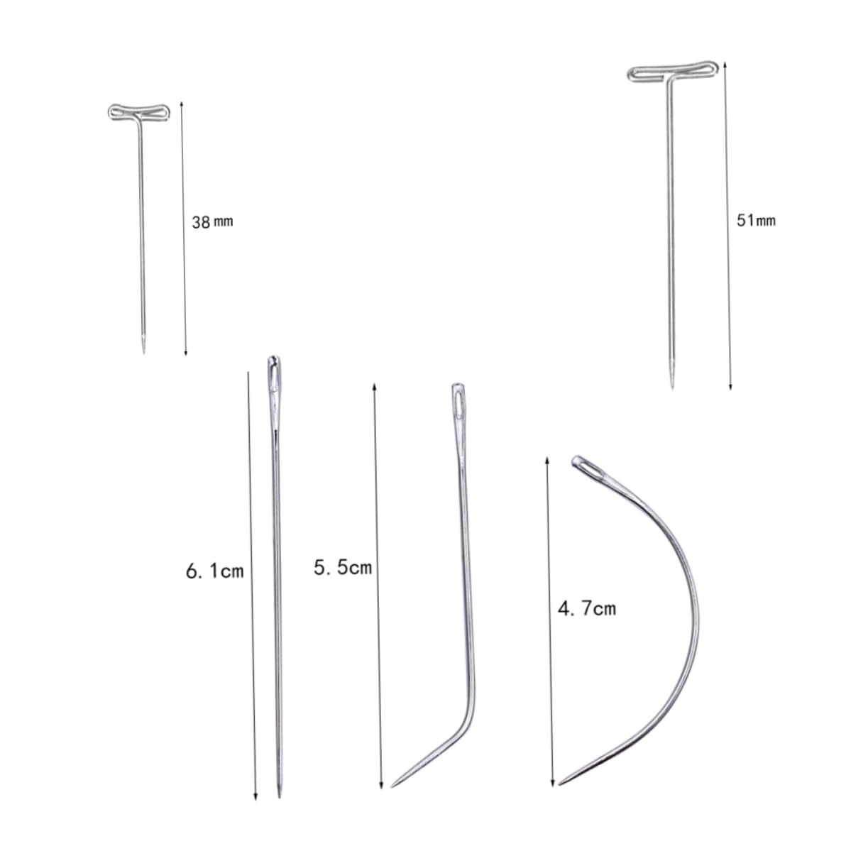 HOODANCOS 170pc Set Wig Making Needles T-pins Curved Straight Pins for Blocking Crafting Stainless Steel Includes 38mm 51mm