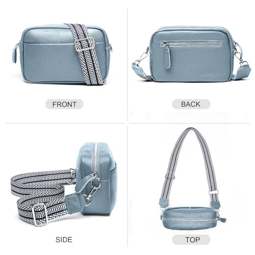 Image of Small Crossbody Bags for Women Genuine Leather, Guitar Strap Shoulder Handbag Purse Camera Bag with Rfid Card Slots, blue