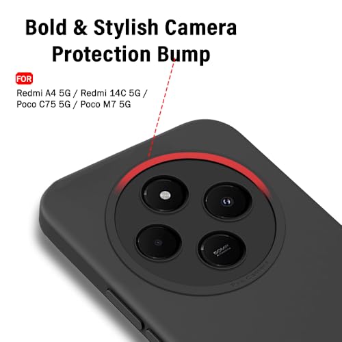 Image of TheGiftKart Liquid Silicon Back Cover Case for Mi Redmi A4 5G / Redmi 14C 5G / Poco C75 | Stylish Camera Protection Module | Micro-Fibre Lining Inside | Shockproof Back Case Cover (Silicone, Black)
