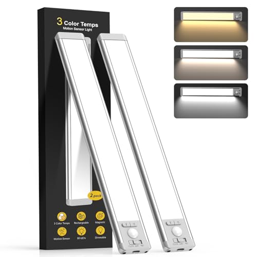 10inch Under Cabinet Lighting with 3 Color Temps, 2 Pack Rechargeable Motion Sensor Light Indoor