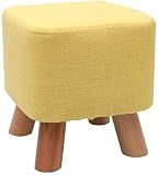 Wooden Support upholstered Footstool Low Foot Cushion upholstered Chair Stool with Removable Linen Cover 4 Beech Legs Square-Yellow-b