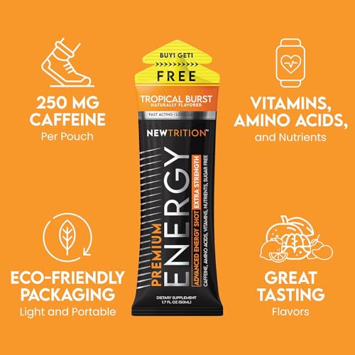 Image of NewTrition Extra Strength Energy Shots 1.7 fl oz - 250mg Caffeine with B Vitamins & Amino Acids, Sugar-Free Zero Calorie Vitamin Energy Drink for Focus & Endurance (Pack of 24, 8 Flavors - Mixed 1&2)