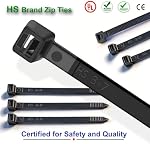 HS Cravates en plastique fil Zip Black Nylon Cable Zip Ties pour escrime voyage à l'extérieur, Cravate de câble 14 1 cm 50 LBS UV Résistant 500 Pièces