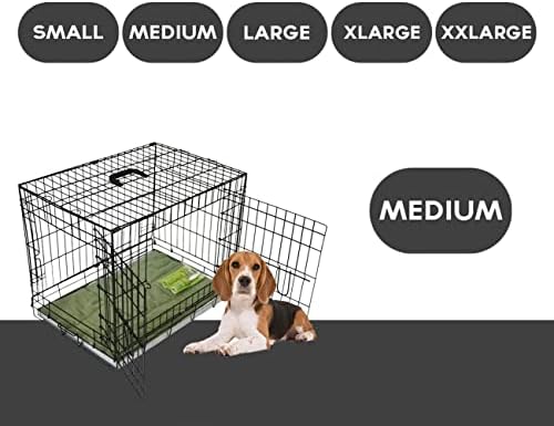 BUNNY BUSINESS Metal Dog Crate 2 Doors with Bedding and Lint Rollers, Medium, 30-inch, Black