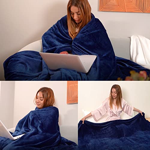 Jiahannha Fleece Plush Throw Blanket Navy Blue(50 By 60 Inches),Super Soft Fuzzy Cozy Flannel Blanket For Couch Sofa.Microfiber Blanket Lightweight thumb #1