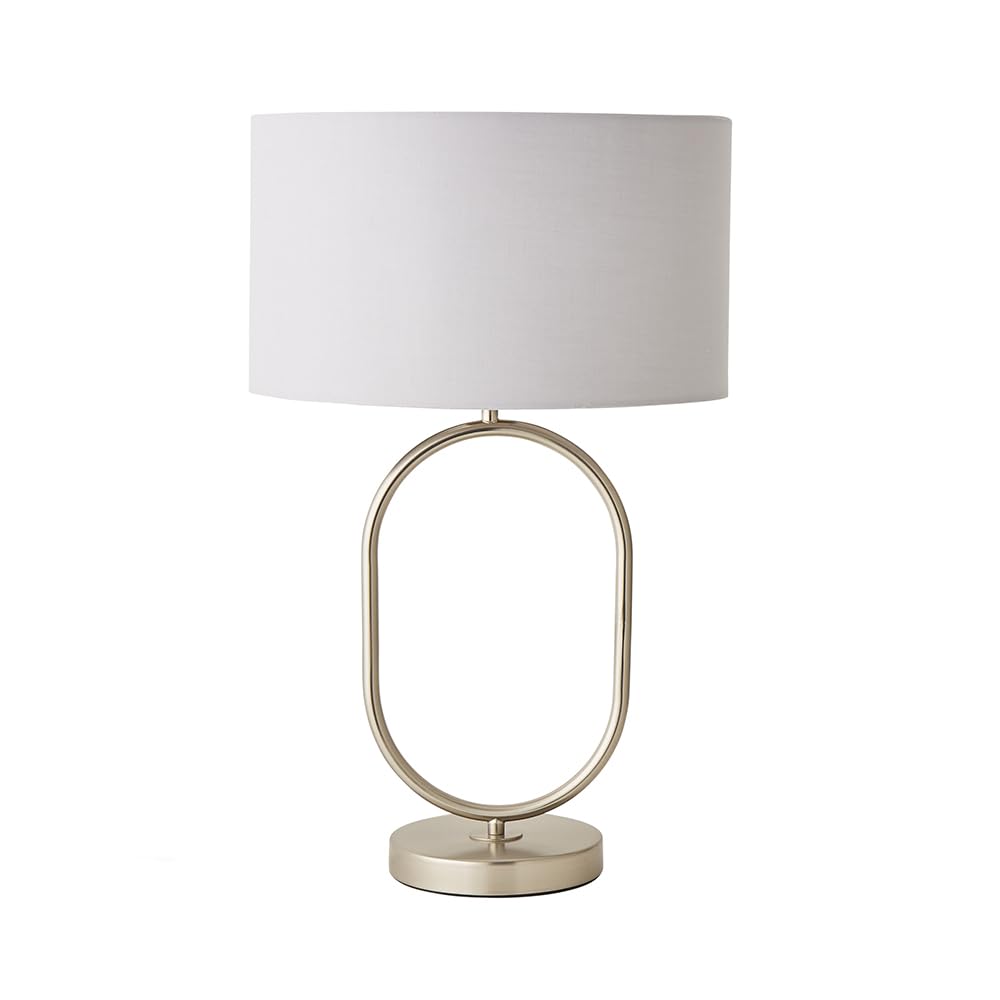 ValueLights | Antonia Grey Fabric Drum Lamp Shade Brushed Chrome Oval Table Lamp with LED Bulb | Table Lamps, Home Décor & Improvement Essential | Included LED Bulb