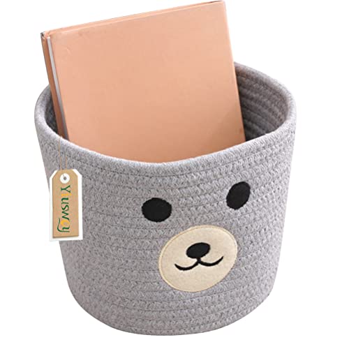 Yiuswoy Panier de Rangement Petit en Corde de Coton Naturel Panier Décoratif Boîte de Rangement Tissé pour Clés, Maquillage, Bébé Divers - Ours Gris Cover