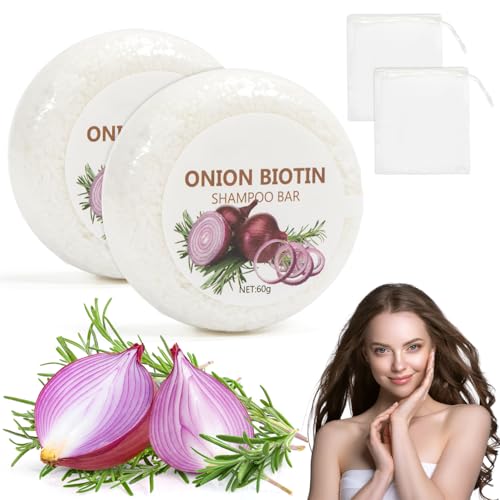 Lot De 2 Oignon Shampooing Savon 60g, Onion Biotin Shampoo Bar, Pour La Croissance, La Nutrition Et Le Volume Des Cheveux. Convient Aux Femmes, Aux Hommes Et à Tous Types De Cheveux (White)