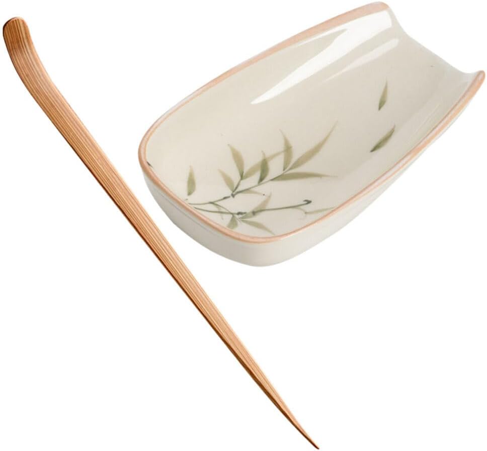 Porcelain Cha Vessel with Tea Spoon Coffee Bean Weighing Tray Tea Scoop Porcelain Cha Vessel Loose Leaf Presentation Accessory