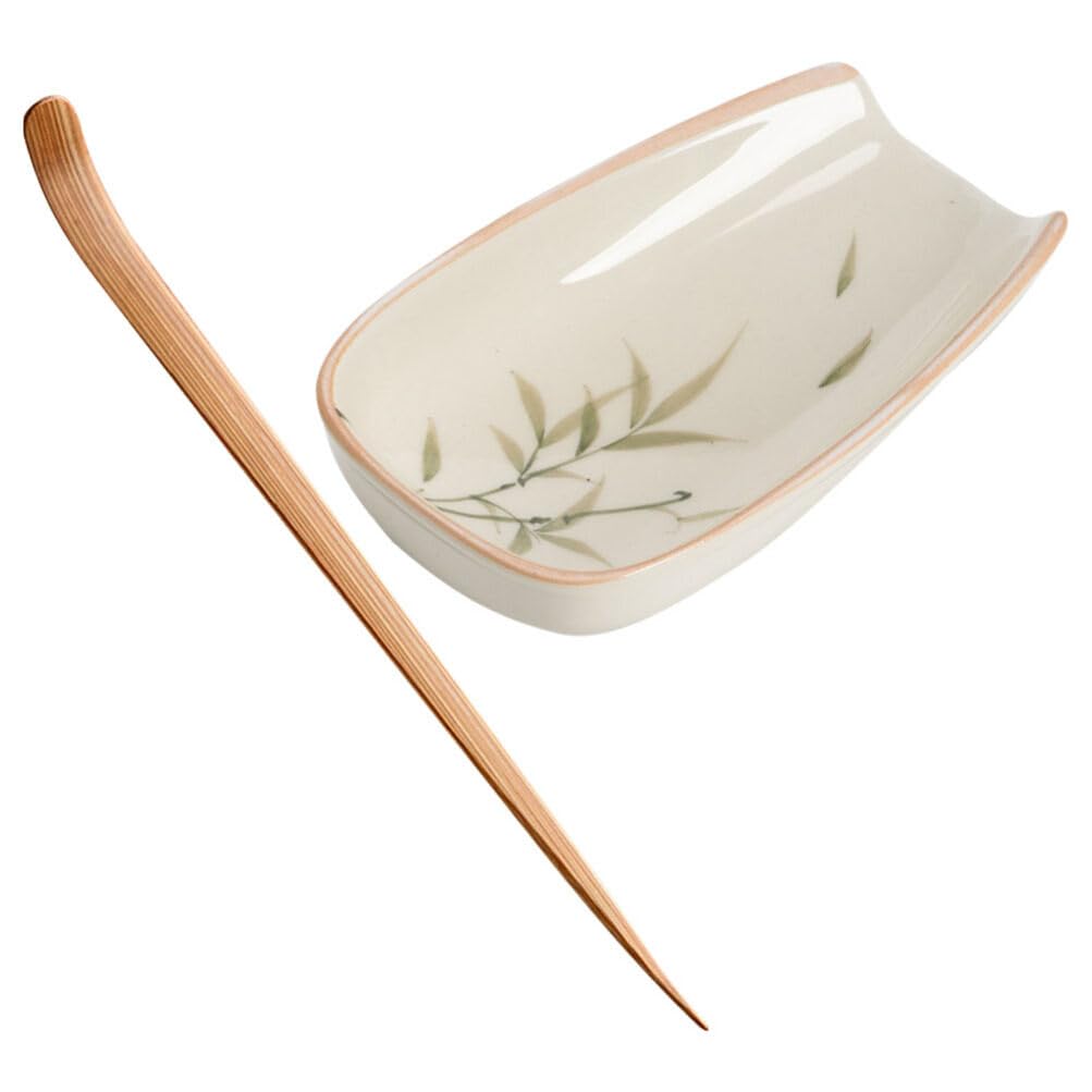 HOLIDYOYO Porcelain Cha Vessel with Tea Spoon Coffee Bean Weighing Tray Tea Scoop Porcelain Cha Vessel Loose Leaf Tea Presentation Tea Accessory