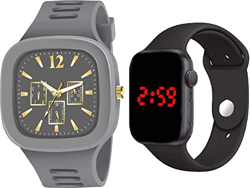 GOLDENIZE FASHION Grey Analogue Quartz and Square Black Digital Dial Day and Date LED Display Watch for Mens & Boys Combo of 2 Watches (B09PLLMCFR) Amazon Price History, Amazon Price Tracker