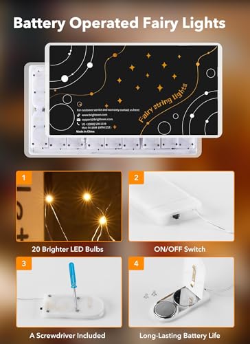 Image of Brightown 24 Pack Fairy Lights Battery Operated - 7Ft 20 Led Mini String Lights Silver Wire Waterproof Firefly Starry DIY Lights for Bedroom Patio Wedding Party Christmas Decor (Warm White)