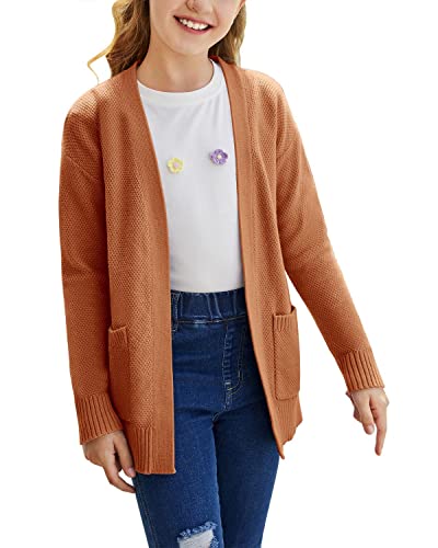 Image of Goranbon Girls' Cardigan Sweaters Open Front Long Sleeve Casual Sweater Coats with Pockets