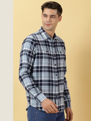 Image of Thomas Scott Men's | Checks | Full Sleeve | Regular Fit | 100% Cotton | Double Pocket | Spread Collar | Casual Shirt