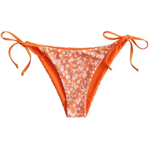 ZAFUL Floral Orange Tie Side Bikini Bottoms Cover