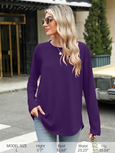 Image of Elesomo Womens Shirts Casual Crew Neck Short /Long Sleeve Tunic Tops Tees