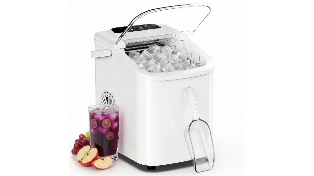 Image of Sweetcrispy Countertop Ice Maker with Scoop, Basket and Handle, Portable Ice Machine 9 Cubes Ready in 6 Mins, 26.5lbs in 24Hrs, 2 Sizes for Home Kitchen Office Bar Party