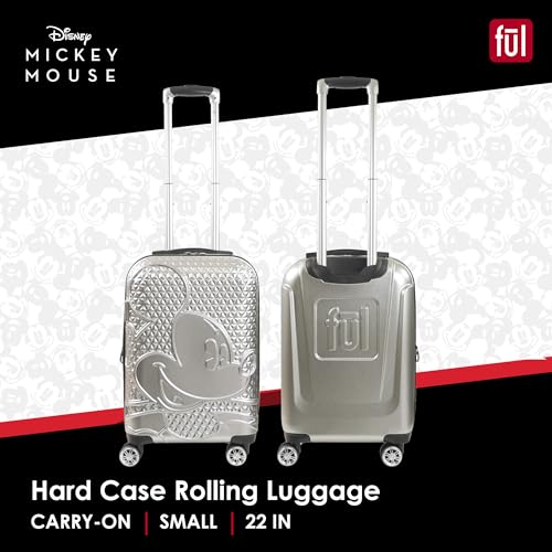 FUL Disney Mickey Mouse 22 Inch Carry On Luggage, Hardshell Rolling Suitcase with Spinner Wheels, Silver2