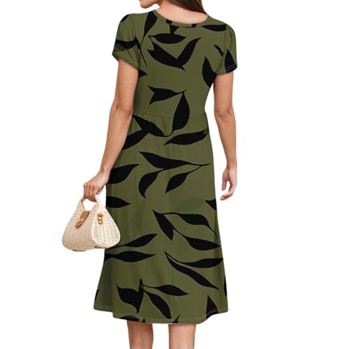 Womens Short Sleeve Midi Dresses Casual Trendy Ruched Flowy A Line Dress Summer Elegant Formal Floral Belted Dress2