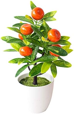 oAtm0eBcl 1Pc Artificial Potted Fruit Tree, Faux Mini Plastic Fruits Plants for Home, Wedding Party Home Office Desk Bonsai Decor Orange