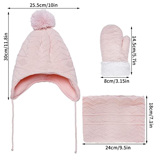 Obmwang Toddler Winter Knit Fleece Lined Earflap Hat Scarf And Warm Fleece Gloves Set Knit Thick Warm Fleece Lined Thermal Sets For Toddler And Little Girls 1-3 Years Pink thumb #1