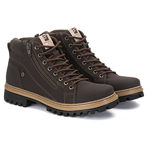 Bota Coturno Adventure Masculino Sola Tratorada Com Fecho De Cadarço E Zíper