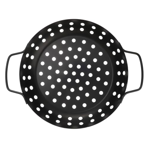 POPETPOP Sturdy Carbon Steel Bbq Pans for Grilling Double Handles Grill Basket Outdoor Barbecue Tray