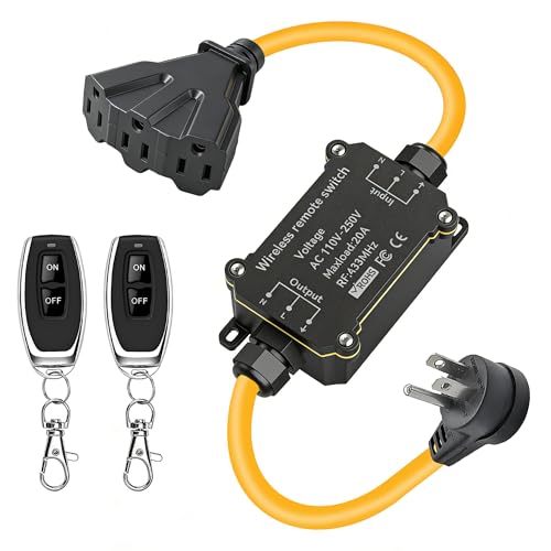 Outdoor Wireless Remote Control Socket Plug,1 to 3 Waterproof Remote Power Switch,110V/120V/250V/20A Heavy Duty Intelligent Socket,164FT Range,Suitable for Lamps,Electrical Equipment