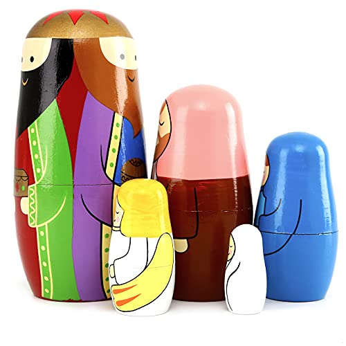 Bgraamiens Nesting Dolls Russian Matryoshka Wood Stacking Dolls For Kids Handmade Toys ( Holy Family) #TOP2