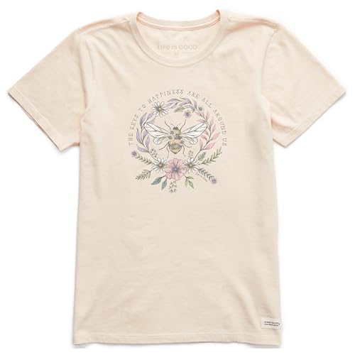 Life is Good Women's Crusher Tee, Short Sleeve Cotton Graphic T-Shirts, Bee Happiness All Around
