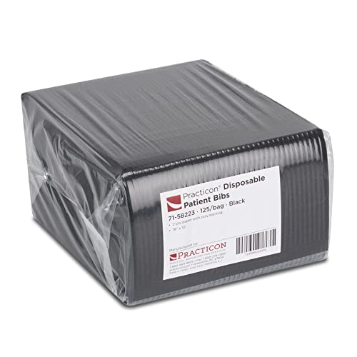 Disposable-Patient-Bibs-18-x-13-3-Ply-Waterproof-Paper-Bib-Sheet-with-Poly-Back-Dental-Medical-Tattoo-Nail-Tray-or-Table-Cover-Pack-of-125-Black