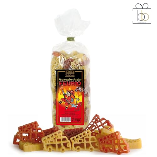 Bull & Bear bunte Feuerwehr Nudeln 250g, Motivnudeln aus Hartweizengrieß, handgefertigt in deutscher Manufaktur, Pasta Geschenk
