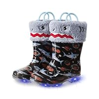 EUXTERPA Black Shark Winter Warm liner Kids Wellies, Waterproof Boys Girls Wellies Wellingtons, Handle it Slip-on Kids Wellies Size 9 UK Child