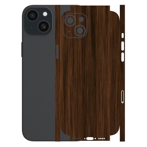Image of AtOdds - Full Body Back Screen Guard Protector Film - Wooden Textured Lamination Wrap Skin Sticker for iPhone 15 Plus | Scratchproof Matte Finish (Design - Dark Wood)