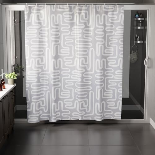 Image of Encasa XO Bathroom Shower Curtain 7 Feet with 10 Hooks | (72x84 in) Quick Dry Heavy Printed Polyester Fabric Bathroom Curtains Waterproof | Machine Washable, Mould & Mildew Resistant - Boho Maze Grey