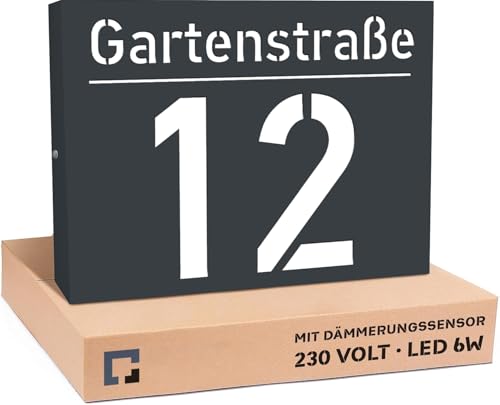 PRINTIMA Premium Gravur Personalisierter Hausnummer Anthrazit Beleuchtet...