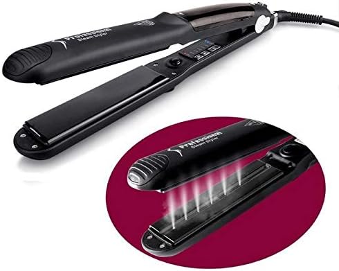 Steam Flat Iron Hair Straightener Ceramic-Professional Hair Salon Steam Styler for Dry,Wet,Natural Hair-Dual Voltage Worldwide Use-6 Levels Adjustable Temp-360°Swivel Cord