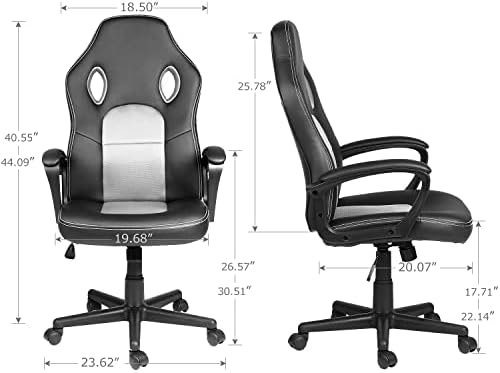 COMHOMA Office Chair, Ergonomic Gaming Chair for Home Office Computer Desk Chair with Armrest and High Back Support 30° Rocking Reclining Game Chairs PU Leather - Gray