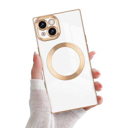 Newseego for iPhone 15 Magnetic Case, Luxury Plating Edge Square Case for Women Girls Men Soft TPU Bumper Anti-Scratch Shockproof Protective Cover for iPhone 15-White by Newseego - Used condition - CA$7.20